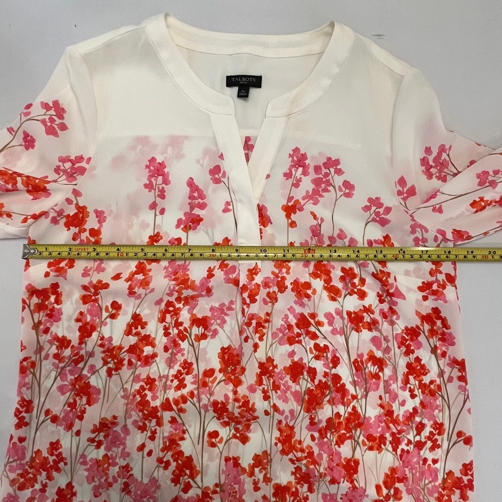 Talbots S Petite Ivory Pink Floral 3/4 Sleeve Flowy Sheath‎ Tunic Blouse Top - Picture 8 of 9